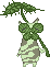 A Korok, from 'The Legend of Zelda', holding an umbrella made out of a leaf.